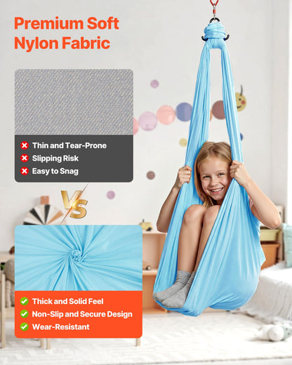 VEVOR Sensory Swing for Kids & Adults, Maximum 300 lbs Load Aerial Silk, Indoor & Outdoor Double Layer Therapy Cuddle Swing with 360° Swivel Hanger, Calming Compression Therapy Swing, Light Blue