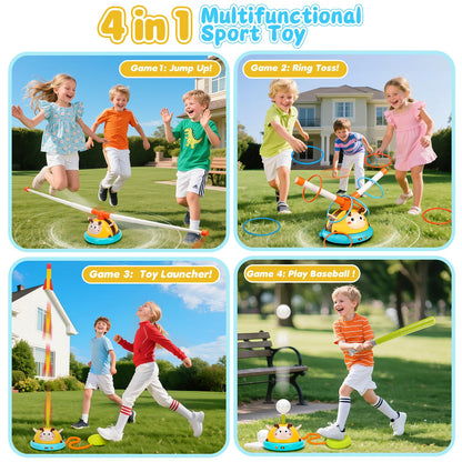 Birebebys Outdoor Toys for Kids 4-8, 4-in-1 Musical Jump Toy, Toss Ring & Baseball Game, Indside Outside Active Play Sports Toy for Toddlers Ages 3-5, for Boys Girls 3 4 5 6 7 8