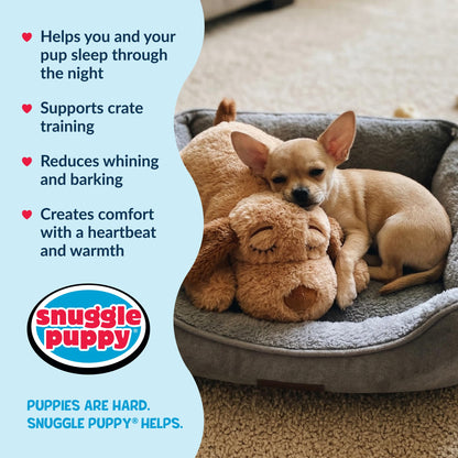 Snuggle Puppy Junior, Heartbeat Puppy Toy for Small Breeds, Smaller Plush Dog Toy with Real-Feel Pulse, Designed for Crate Use and Early Routines - Biscuit