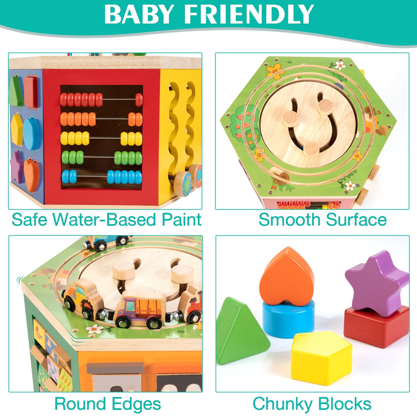 Large Activity Cube, 9-in-1 Farm-Themed Wooden Play Center, Multipurpose Montessori Toy for 1-2 Year Old Baby Toddler Kid, First Birthday Gift | Bonus Magnetic Train Cars