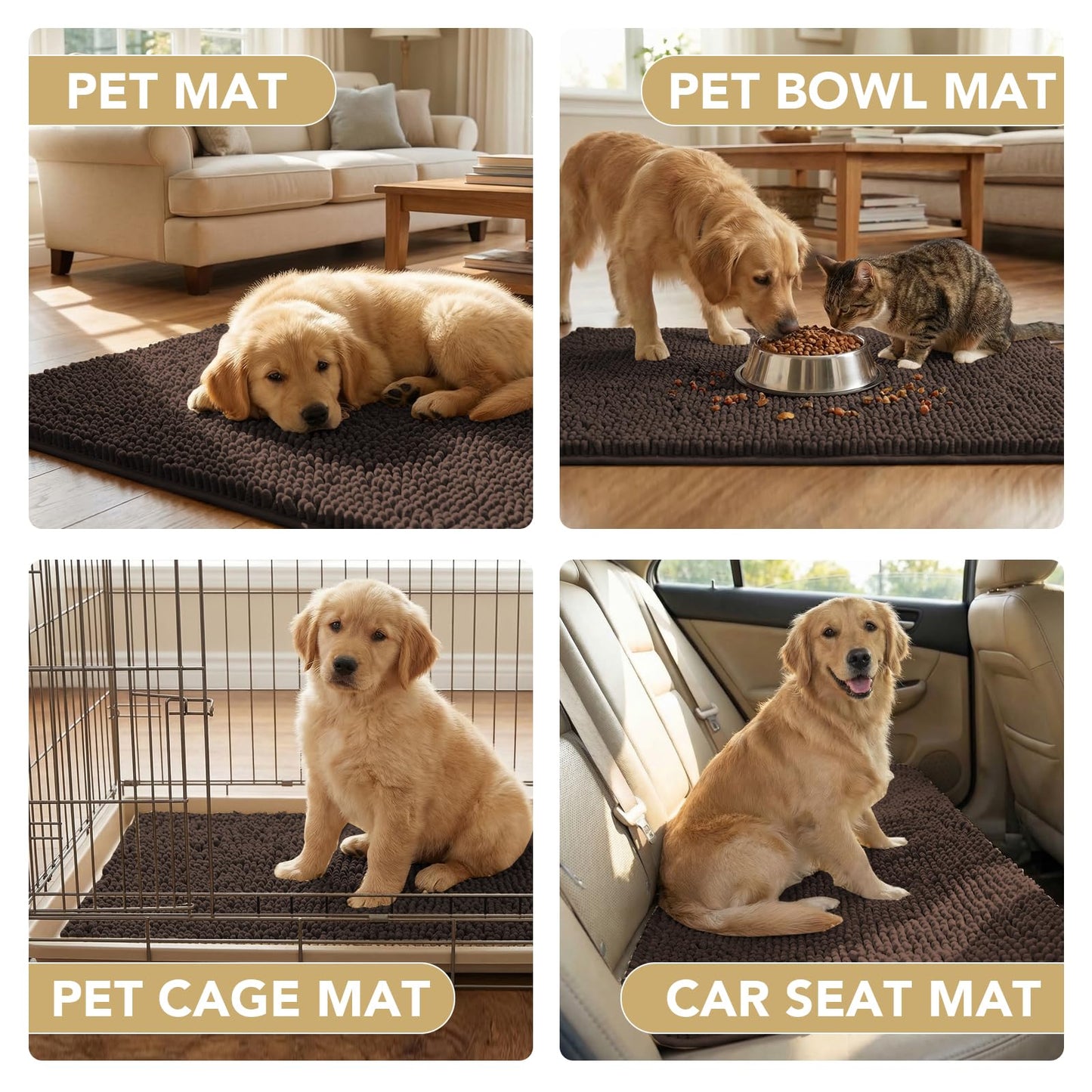 H.VERSAILTEX Dog Door Mat for Muddy Paws Absorbent Dirt Trapper Non Slip Quick Dry Washable Chenille Mats for Dogs Entry Rug for Indoor Outdoor (Chocolate, 20" x 32")