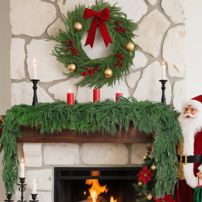 12FT(2*6FT) Christmas Norfolk Pine Garland, Soft Real Touch Faux Green Garlands, Holiday Decor Winter Artificial Greenery Garland for Mantle, Stairs, Table, Fireplace, Indoor Outdoor Xmas Decorations