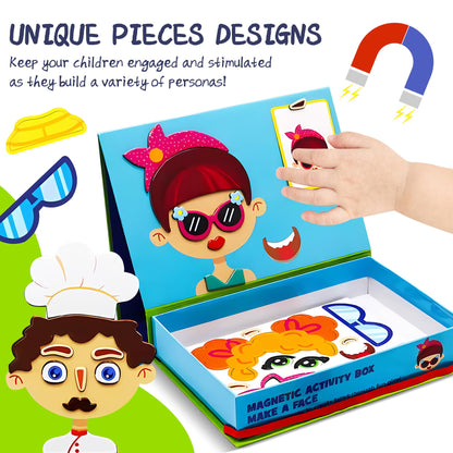 ROHSCE Magnetic Puzzles for Kids- Educational Magnetic Book, Crazy Face Dress-Up Game & Preschool Toddler Learning Activities, Travel-Friendly STEM Toy, Fun Fridge Magnets for Toddlers 1-3 3-12