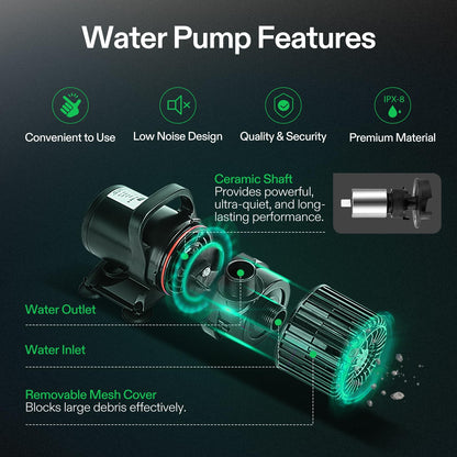 VIVOSUN 2700 GPH Submersible Water Pump, 120W Pond Pump, Ultra Quiet Aquarium Pump with 15FT. Lift Height for Pond Waterfall, Fish Tank, Statuary, or Hydroponics