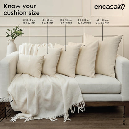 Encasa XO Throw Pillow Covers 18x18 in Set of 2 Natural | No Inserts | Cotton Pillow Covers for Living Room, Bed, Sofa, Couch | Decorative Cushion Covers with Improved Zipper