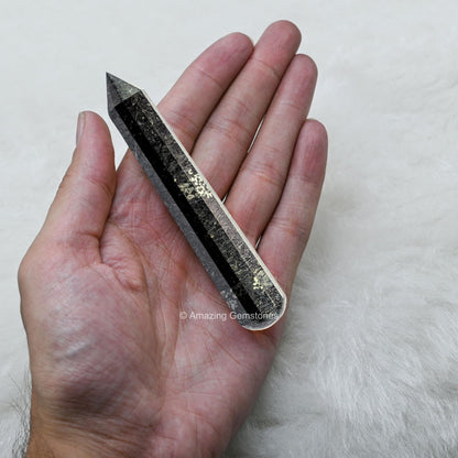 Amazing Gemstone Nuummite Crystal Wand Massage Stick - Pelvic Wand Gua Sha for Adults - Crystals and Healing Stones Massage Wands for Adults Gifts (Pointed)