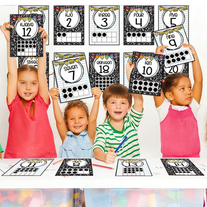 JarThenaAMCS 21Pcs Number Charts 0-20 Math Posters Black White Composition Educational Posters for Back to School Math Leaning Home Classroom Wall Decor