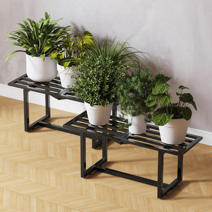 Rioneta 2-Pack Elegant Mid-Century Modern Metal Tiered Plant Stand Robust 330 lbs Capacity Versatile Indoor Outdoor Display for Living Room, Patio & Balcony Black