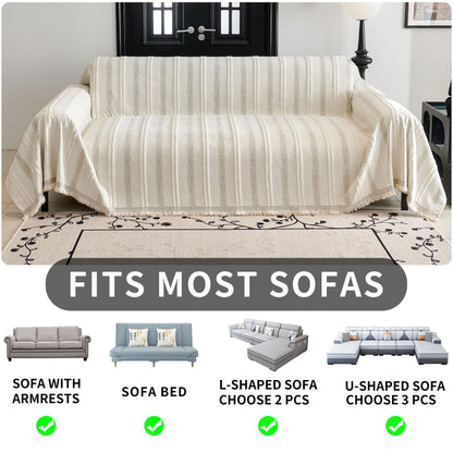 HAOMAIJIA Non Slip Couch Cover Sofa Covers for 3 Cushion Couch Washable sectional Couch Covers for Dogs pet Furniture Protector Couch Cover Blanket for Living Room (TM-Cream White, 91"x134")