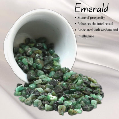 Emerald Pre Drilled Crystal Crushed Chips Beads for Bracelets Making, DIY Handmade Natural Healing Crystals (25 Inch Strand)