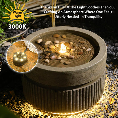 Sunlinua Small Modern Outdoor Water Fountain with Led Lights Tiered Cascading Waterfall Feature with Quiet Pump Floor Water Fountain for Patio Garden Backyard Decking Home and Indoor Décor Brown