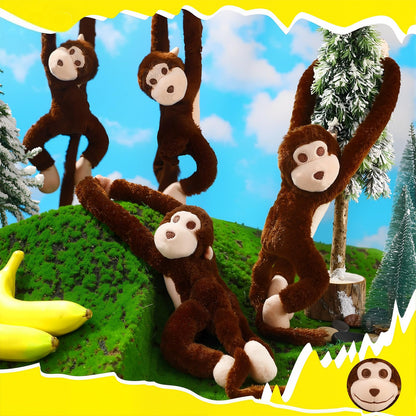 Hungdao 6 Packs Hanging Monkey Stuffed Jungle Animal Toy Gifts with Hook and Loop Jungle Party Hanging Plush Monkey for Classroom Birthday Party Decorations(Dark Brown,24 Inch)
