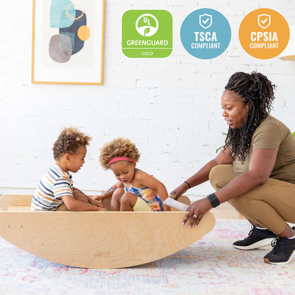 ECR4Kids Rocking Boat and Steps 2-in-1 Wooden Play Center, Montessori Furniture, Natural