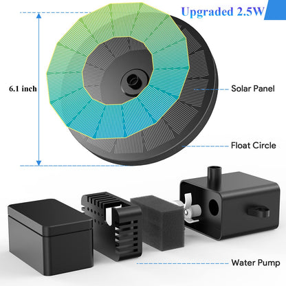 Solar Fountain, Floating Solar Powered Water Fountain Pump for Bird Bath, Garden, Pond, Pool, Outdoor Solar Founatin (2.5W)