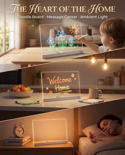 LED Drawing Board for Kids Teens, A4 Glow Doodle Note Board with USB-C, 9 Light Modes, Scratch-Resistant, 12 Markers & Stand – Mother's Day, Children's Day, Birthday Gifts for Girls Boys
