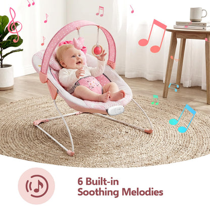 Baby Bouncer, Portable Infant Bouncer, Adjustable and Foldable Baby Rocker with Vibrations,Baby Bouncer Seat for Baby 0-6 Months 6-20 lbs Indoor & Outdoor Use