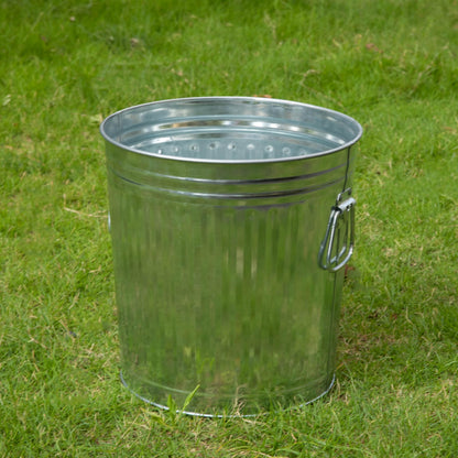 Gardenised Round Galvanized Steel, 7 Gallon Trash Can with Lid - Durable Metal Bucket for Backyard, Lawn, Garden and Yard Use - Weather-Resistant Garbage Can for Indoor and Outdoor, 13 inch