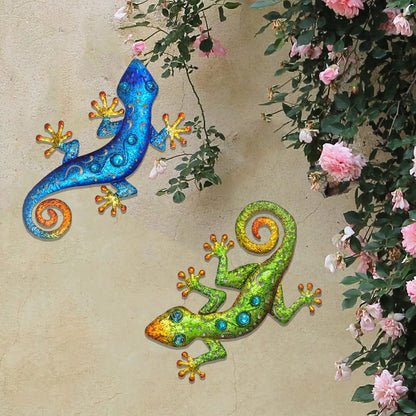 wotieuns Metal Gecko Wall Decor Lizard Wall Sculpture Garden Art Hanging Indoor Outdoor Suitable for Patio Porch Fence Living Room Patio Decor.