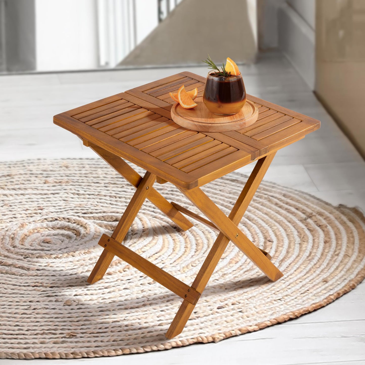 Idzo Mira Acacia Wood Folding Bistro Side Table Outdoor, 19.5 Inch x 19.5 Inch, Heavy Duty 200 Lbs Capacity Loading, Space-Saving for Garden & Balcony, No Assembly