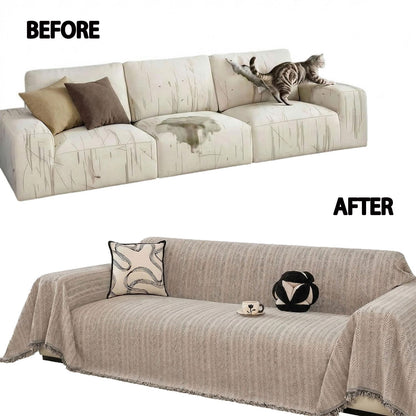 Nobildonna Chenille Couch Cover for Sofa Cover Washable Pet Scratch Couch Covers Tassel Sofa Slipcover for 2 Cushion Couch,Furniture Protector Blanket for Living Room,Camel Brown 71"x118"