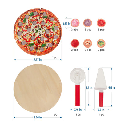 WoodenEdu Cutting Play Food Toy for Kids Kitchen,Wooden Pizza Set Pretend Play Kitchen Accessories,Learning Toy Birthday Gifts for Boys Girls Toddlers (6 pcs Set)