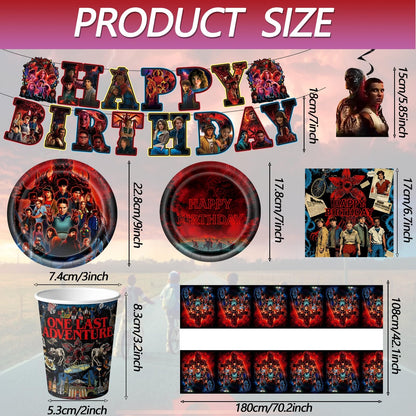 88PCS Birthday Party Full Supplies Kit：1 Banner + 6 Hanging Swirls + 20 (9-inch) Plates + 20 (7-inch) Plates + 20 Napkins + 20 Cups + 1 Tablecloth