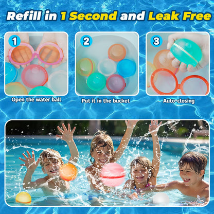 WABALLO 24Pcs Reusable Water Balloons, Magnetic Water Balls Quick Fill, Self-Sealing Water Toys for Kids Outdoor Games, Summer Pool Beach Party Fun