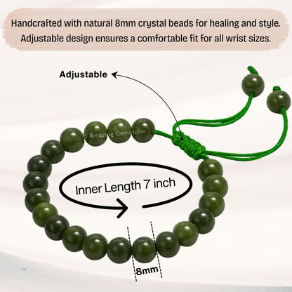 Amazing Gemstone Chrome Diopside Bracelet, Gifts For Men & Women - Protection Healing Crystal Bracelet - 8mm Gemstone Beaded Adjustable Bracelet, Pulseras Para Hombres Mujer Stocking Stuffers