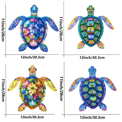 Cruis Cuka Metal Wall Art Cute Turtle 2.5 D Wall Sculpture Garden Decor for Outside Fence Decorations Lawn Ornaments Patio Backyard Decor - Set of 4