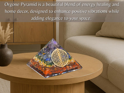 Amazing Gemstone Large Orgone Pyramid | Natural Chakra Pyramid Crystal | Chakra Flower of Life Orgonite Pyramid | Organ Pyramids Positive Energy Healing