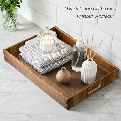 EdenDwell Acacia Serving Trays - 2 Pack, Acacia Wood Serving Platterss, Wood Serving Tray, Decorative Trays for Breakfast, Brunch, Dinner, Coffee Table, Party, Kitchen-M