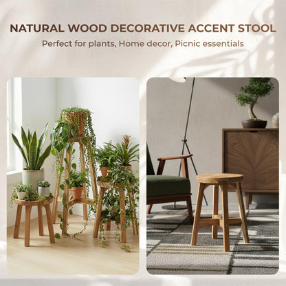ARROWSTONE Round Stool Acacia Wood, 18" Height, 11'' Round Top, Backless, Easy Assembly, Natural Wax Finish, Wooden Stool for Plant, Dining Room, Kitchen Counter, Makeup