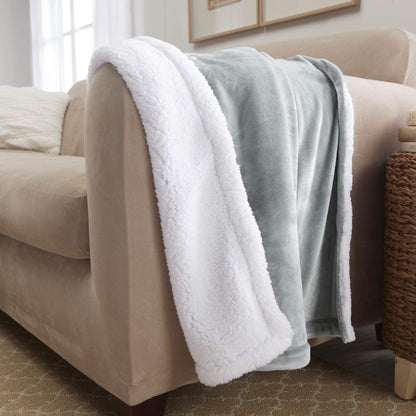 Genteele Sherpa Throw Blanket Super Soft Reversible Ultra Luxurious Plush Blanket, 50 x 60 inches, Silver/White