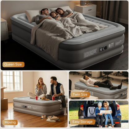 Sebor Air Mattress Queen with Built-in Pump 18", Comfortable Self-Inflating Blow up Mattress with High-Speed Pump, Durable Queen Size Air Mattress with Storage Bag for Guests, Moving, Camping, Travel