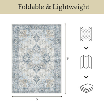 GENIMO Outdoor & Indoor Area Rug 10'x14', Waterproof, Non-Shedding, Easy Cleaning, Boho Mat for Patio, Living Room, Balcony, Dining Room, RV, Deck, Bedroom, Camping, Outside Carpet,Blue