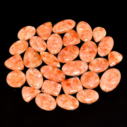 Natural Sunstone Gemstone- Healing Crystals for DIY Jewelry Making -Loose Natural Cabochon -Perfect for Crafting Unique Jewelry Designs Gift for Her, Mother and Wife (5 pcs, 25-35 mm)