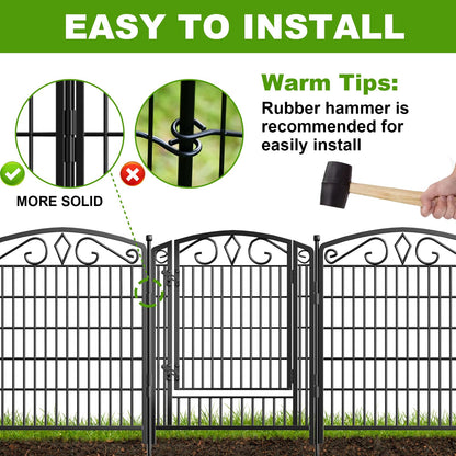 12 Panels No Dig Decorative Garden Fence with Gate, GATKITOM 31.3in(H) x 26ft(L) Rustproof Animal Barrier Metal Dog Fence Outdoor for Yard, Patio, Temporary Garden Fencing with Ground Stakes