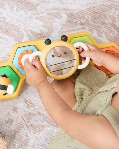 Skip Hop Tummy Time & Seated Play Cause & Effect Developmental Baby Toy with 5 Activities and 2 Ways to Play, Lights, Songs and Sounds, Farmstand See & Bee Steering Wheel, Age 3m+