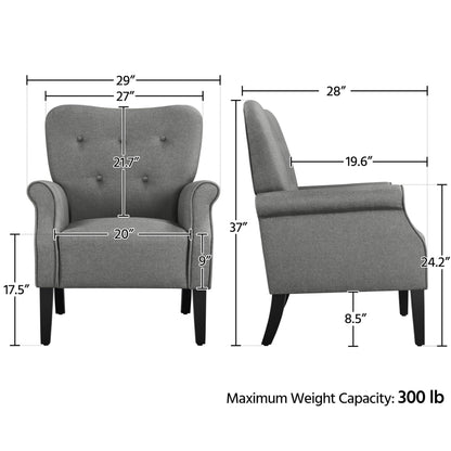 Yaheetech Modern Armchair, Mid Century Accent Chair with Sturdy Wood Legs and High Back for Small Space, Upholstered Fabric Sofa Club Chair for Living Room/Bedroom/Office, Dark Gray