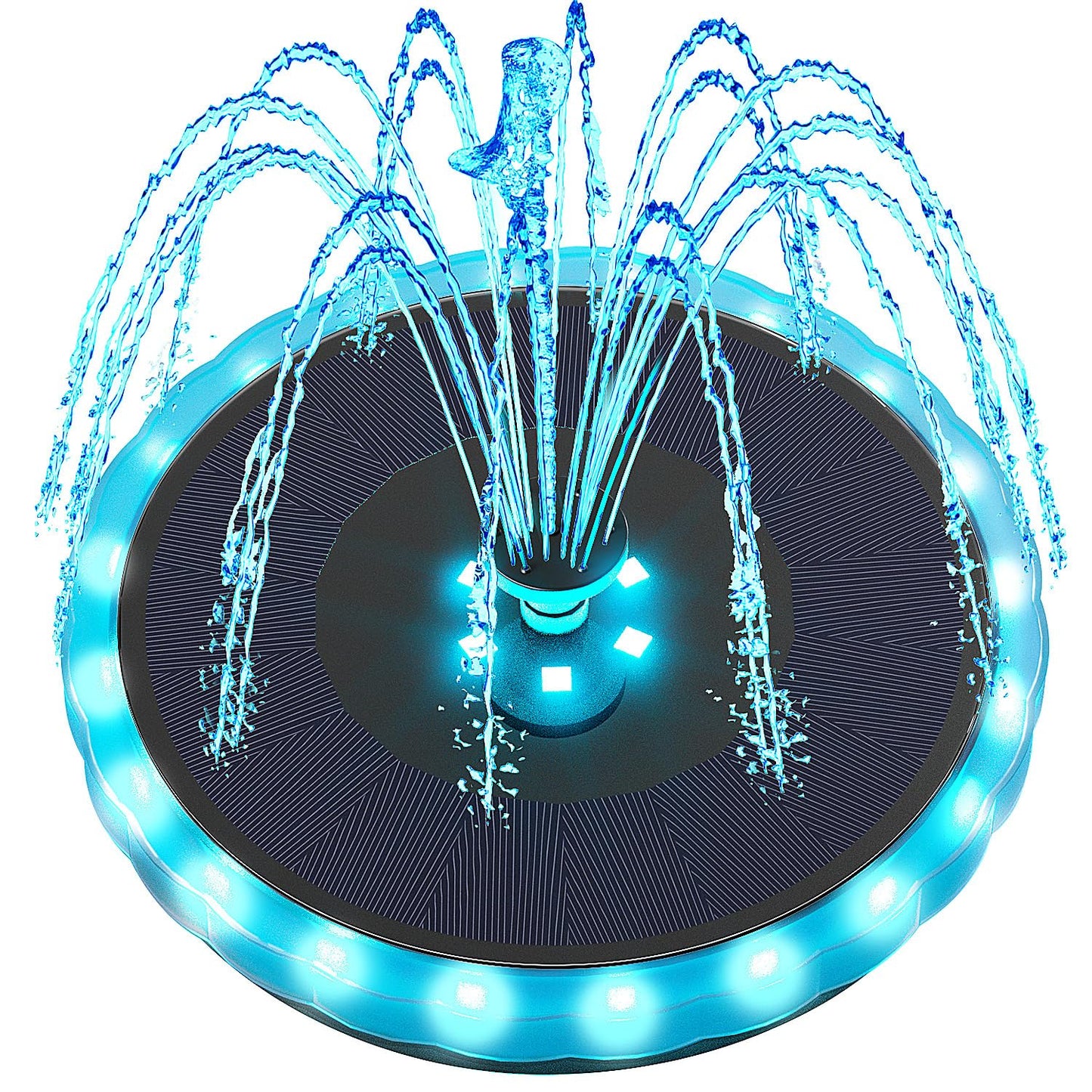 Yzert Solar Fountain Matte Panel with 4000 mAH Battery, 4W Bird Bath Fountains Solar Power with 8 Nozzles, Floating Solar Fountain Pump for Bird Bath, Garden, Pond, Outdoor (Color Change)