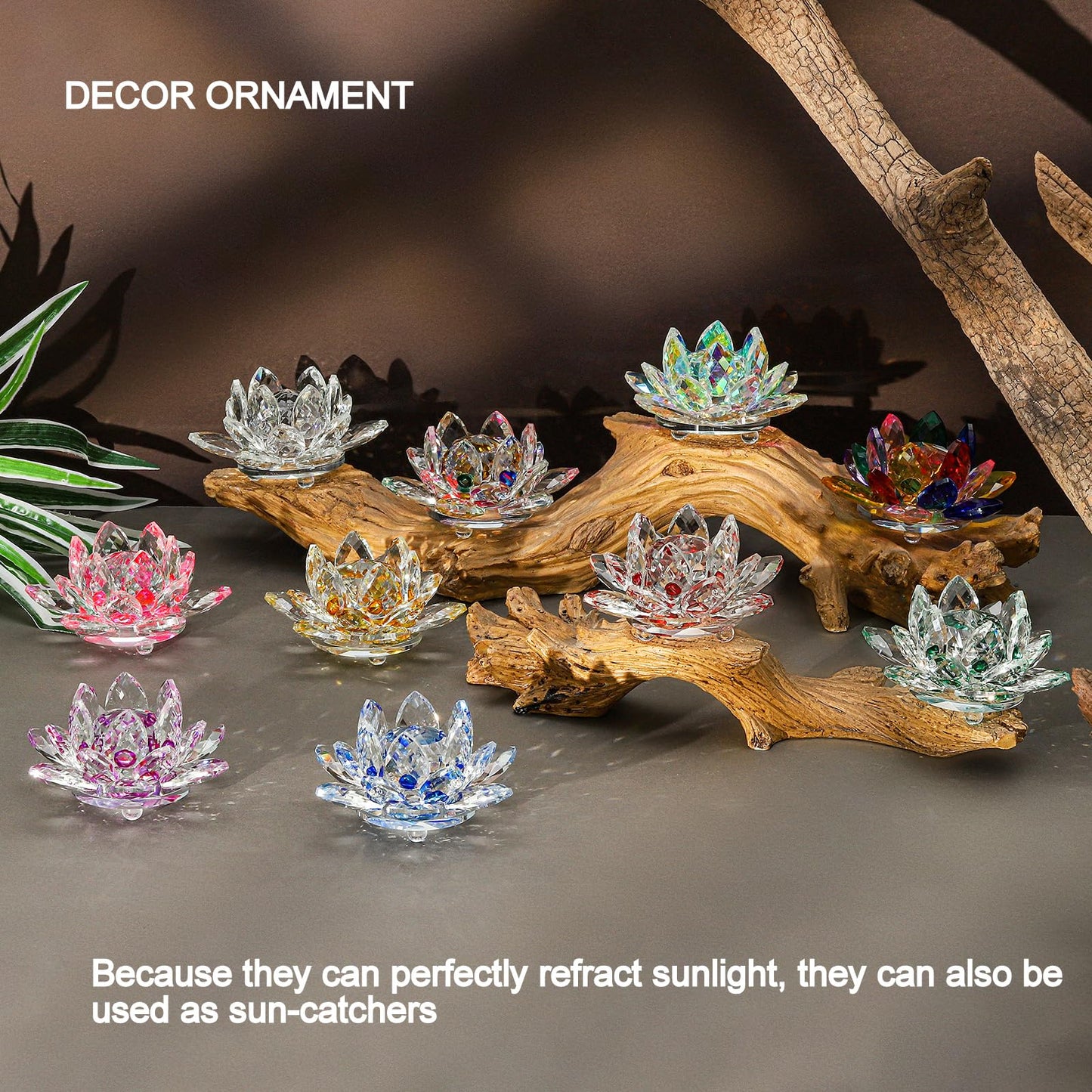 TENGFENG Sparkle Crystal Lotus Flower - 4'' Hue Reflection Clear Crystal Lotus for Feng Shui Home Decor Sun Catcher Ornaments or Paper Weight with Gift Box (100MM) Transparent Pink