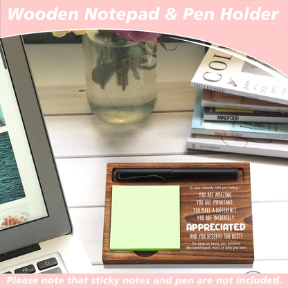 Appreciated Sticky Note Holder Wooden Notepad & Pen Holder 6.5" x 4.7" Sticky Note Pad Holder Dispenser for Desk Affirmations Work Appreciation Gifts Thank You Gifts, NPA246