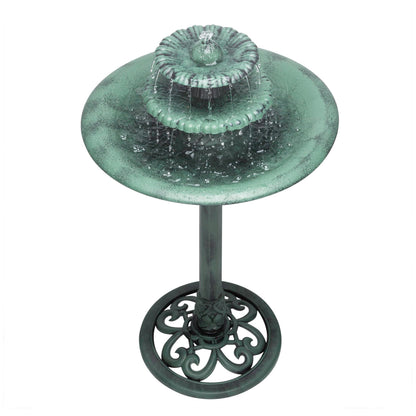 Alpine Corporation 35" Tall 3-Tier Outdoor Pedestal Water Fountain – Durable Resin Cascading Water Feature and Birdbath for Garden, Patio, Deck, and Backyard, Green