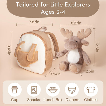 Moonkie Hug & Go™ Reindeer Toddler Backpack – Soft Plush Bag with Take-Along Toy for Kids Aged 2–4 | Ideal for Daycare, Travel & Birthday Gifts
