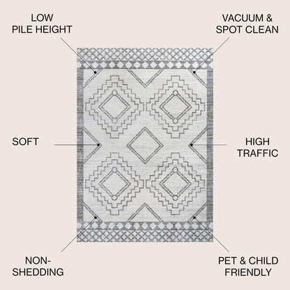 JONATHAN Y Amir Moroccan Beni Souk Cream/Gray Indoor Area Rug, 8x10, Bohemian, Scandinavian, Easy-Cleaning for Living Room, Bedroom, Kitchen, Pet Friendly, Non-Shedding (MOH200B-8)