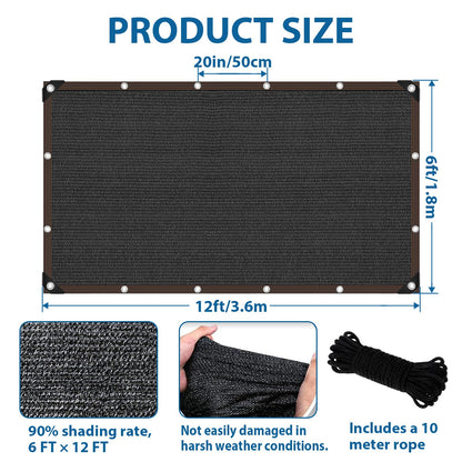 LCYFBE Garden 90% Shade Cloth, 6 x 12 FT Shade Mesh Tarp with Reinforced Grommets, Black Outdoor Sunblock Shade Cloth Cover for Plants, Greenhouse, Patio, Chicken Coop, Sun Shade Net