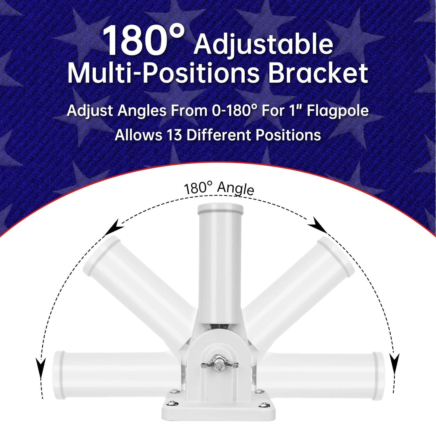 ZMTECH 5 FT Flag Pole for Outside House with Solar Light, Tangle Free Stainless Steel Flag Pole Kit, 180° Adjustable Flag Pole Holder & Flag Holder Bracket, White (No Flag)