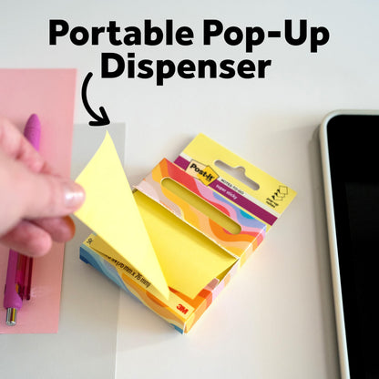 Post-it Super Sticky Notes-to-go Pop-Up Notes, 3 in. x 3 in., 6 Dispensers with 540 Total Pastel Sticky Notes in Citron Yellow Color, Great for School, Office, Classroom, or Home