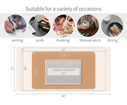 RENMTURE Dual-Sided Mouse Pad, Natural Cork & PU Leather Large Desk Pad for Office and Home Work, Desk Protector Non-Slip, Waterproof, Easy Clean (Apricot, 36"x17")