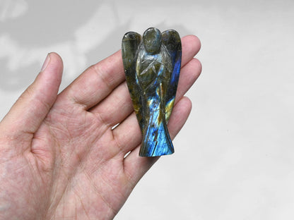 Amazing Gemstone Labradorite Crystal Guardian Angel Figurines Ornament for Healing Birthstone, Decoration Statue (Hand Carved Pocket Gemstone Angel) (3 inch)